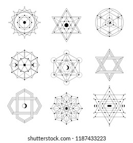 Sacred geometry symbols set. Vector illustration