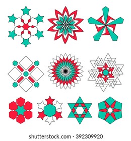Sacred geometry symbols set in vector. Arabic pattern background