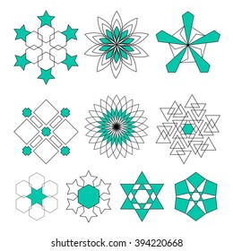 Sacred geometry symbols set in vector. Arabic pattern background