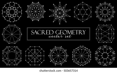 Sacred geometry symbols vector set on black background