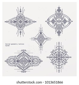 Sacred geometry tattoo set. Alchemy designs. Ethnic style  can be used for textile, yoga mats, phone cases, rugs