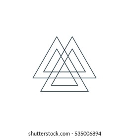 sacred geometry. thin line valknut symbol. ancient sign consisting of three interlocked triangles and representing norse warrior culture. isolated on white background. vector illustration