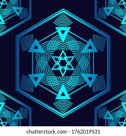 Sacred geometry. Trendy seamless pattern designs. Hexagons with vibrant gradients. Vector illustration for web design or print.