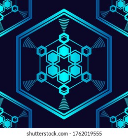 Sacred geometry. Trendy seamless pattern designs. Hexagons with vibrant gradients. Vector illustration for web design or print.