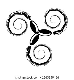 Sacred geometry. Trinity - fire, air, water. Elements of the nature. Amulet of Vikings. Sign of Celts. Sun symbol. Ancient sign of eternal life. Scandinavian style. Triskelion. Triskele. Valknut.