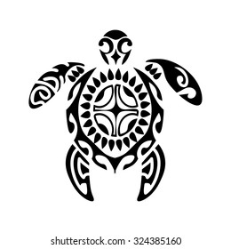 Sacred geometry - turtle - use to design and tattoo. Maori style. On black background.