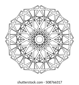 Sacred geometry. Vector amulet. Page for adult coloring book, occult design element.