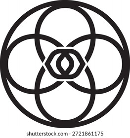 Arte vectorial de geometría sagrada. Adorno de círculos superpuestos. Emblema de estilo nudo celta. Concepto de diseño de logotipo de ojo místico.