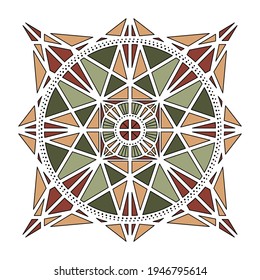 Sacred geometry. Vector color geometric mandala. Geometric shapes. Green and red color illustration
