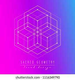Sacred geometry vector design elements. Alchemy, religion, philosophy, spirituality, hipster symbols and elements. White line on a gradient background.