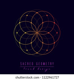 Sacred geometry vector design elements. Alchemy, religion, philosophy, spirituality, hipster symbols and elements. Gradient line on a black background.