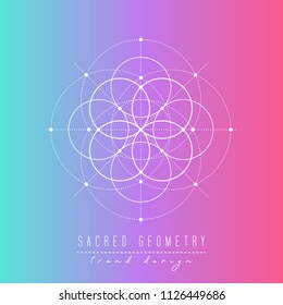 Sacred geometry vector design elements. Alchemy, religion, philosophy, spirituality, symbols and elements. White line on a gradient background.