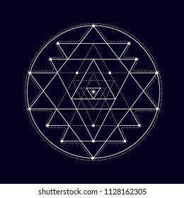 Sacred geometry vector design elements. Alchemy, religion, philosophy, spirituality, hipster symbols and elements. Gradient line on a black background.