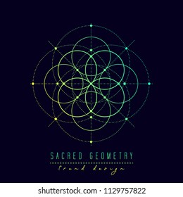 Sacred geometry vector design elements. Alchemy, religion, philosophy, spirituality, hipster symbols and elements. Gradient line on a black background.