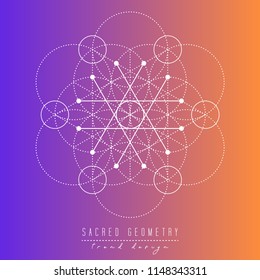 Sacred geometry vector design elements. Alchemy, religion, philosophy, spirituality, symbols and elements. White line on a gradient background.