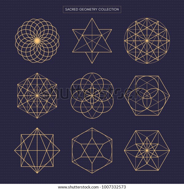 Sacred\
geometry vector design elements. Original outline vector (non\
expanded outline). Philosophy, spirituality, alchemy, religion,\
symbols and elements. Dark theme\
background.