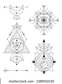 sacred geometry vector illustration black and white  set. Good for logo, design of yoga mat and clothes. Boho style.