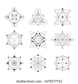 sacred geometry vector illustration black and white  set. Good for logo, design of yoga mat and clothes. Boho style.