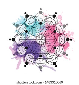 sacred geometry vector illustration element on watercolor background. Good for logo, design of yoga mat and clothes. Boho style.