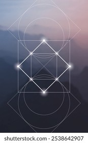 Ilustração do vetor de geometria sagrada. Elementos de energia esotéricos em design futurista relacionados com tarô, alquimia e astrologia