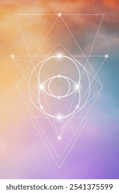 Ilustração do vetor de geometria sagrada. Elementos de energia esotéricos em design futurista relacionados com tarô, alquimia e astrologia