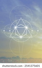 Ilustração do vetor de geometria sagrada. Elementos de energia esotéricos em design futurista relacionados com tarô, alquimia e astrologia