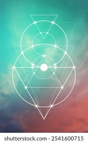 Ilustração do vetor de geometria sagrada. Elementos de energia esotéricos em design futurista relacionados com tarô, alquimia e astrologia