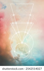 Ilustração do vetor de geometria sagrada. Elementos de energia esotéricos em design futurista relacionados com tarô, alquimia e astrologia