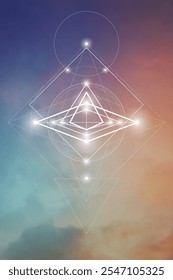 Ilustração do vetor de geometria sagrada. Elementos de energia esotéricos em design futurista relacionados com tarô, alquimia e astrologia