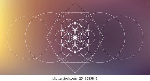 Ilustração do vetor de geometria sagrada. Elementos de energia esotéricos em design futurista relacionados com tarô, alquimia e astrologia