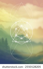 Ilustração do vetor de geometria sagrada. Elementos de energia esotéricos em design futurista relacionados com tarô, alquimia e astrologia