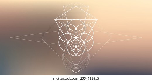 Sacred geometry vector illustration. Esoteric Energy Elements in Futuristic Design related to Tarot, Alchemy and Astrology. Golden ratio and Fibonacci row inspired design.