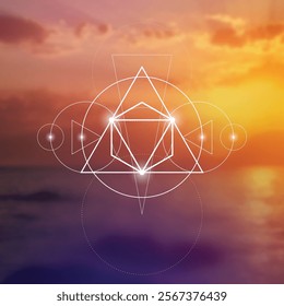 Sacred geometry vector illustration. Esoteric Energy Elements in Futuristic Design related to Tarot, Alchemy and Astrology. Golden ratio and Fibonacci row inspired design.