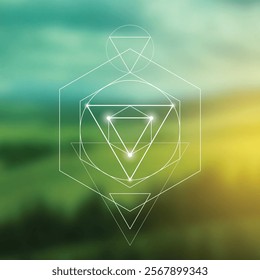 Sacred geometry vector illustration. Esoteric Energy Elements in Futuristic Design related to Tarot, Alchemy and Astrology. Golden ratio and Fibonacci row inspired design.