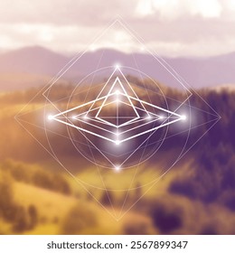 Sacred geometry vector illustration. Esoteric Energy Elements in Futuristic Design related to Tarot, Alchemy and Astrology. Golden ratio and Fibonacci row inspired design.