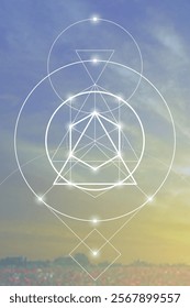 Sacred geometry vector illustration. Esoteric Energy Elements in Futuristic Design related to Tarot, Alchemy and Astrology. Golden ratio and Fibonacci row inspired design.