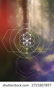 Ilustración vectorial de geometría sagrada. Elementos de Energía Esotérica en Diseño Futurista relacionados con el Tarot, la Alquimia y la Astrología. Relación dorada y diseño inspirado en Fibonacci row.
