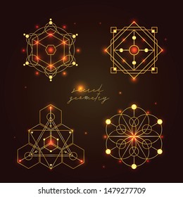 sacred geometry vector illustration gold  set. Good for logo, design of yoga mat and clothes. Boho style.