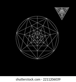 Geometría sagrada. Ilustración vectorial aislada en blanco. Geometría sagrada. Líneas blancas en un fondo negro