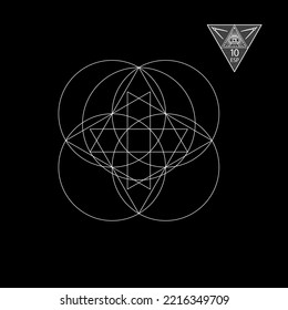 Heilige Geometrie. Vektorgrafik einzeln auf Weiß. Heilige Geometrie. Weiße Linien auf schwarzem Hintergrund