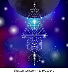 sacred geometry vector illustration on space background. Good for logo, design of yoga mat and clothes. Boho style.