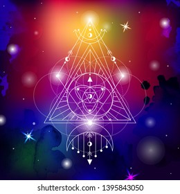 sacred geometry vector illustration on space background. Good for logo, design of yoga mat and clothes. Boho style.