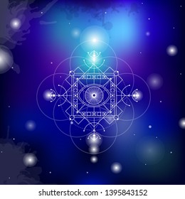 sacred geometry vector illustration on space background. Good for logo, design of yoga mat and clothes. Boho style.