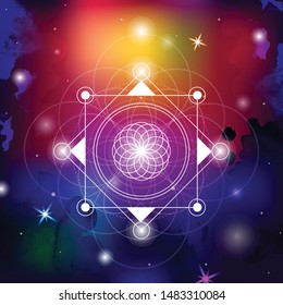 sacred geometry vector illustration on spacy background. Good for logo, design of yoga mat and clothes. Boho style.
