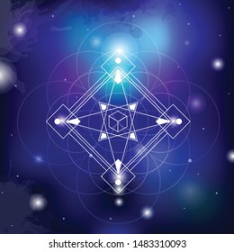 sacred geometry vector illustration on spacy background. Good for logo, design of yoga mat and clothes. Boho style.
