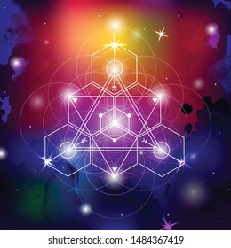 sacred geometry vector illustration on spacy background. Good for logo, design of yoga mat and clothes. Boho style.