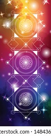 sacred geometry vector illustration on spacy background. Good for logo, design of yoga mat and clothes. Boho style.