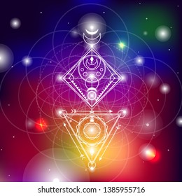 ilustración vectorial de geometría sagrada definida con fondo de especias acuarelas. Bien por el logo, diseño de alfombras de yoga y ropa.Estilo Boho.