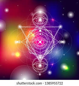 sacred geometry vector illustration set with watercolor spice background. Good for logo, design of yoga mat and clothes. Boho style.