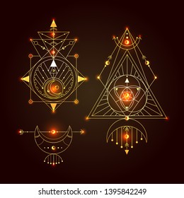 sacred geometry vector illustration set. Good for logo, design of yoga mat and clothes. Boho style.